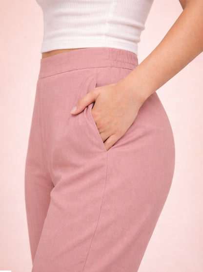Regular Fit Women Rose Taupe Stretchable Pants