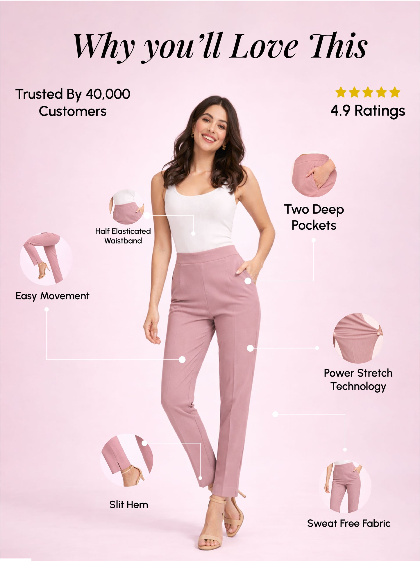 Regular Fit Women Rose Taupe Stretchable Pants