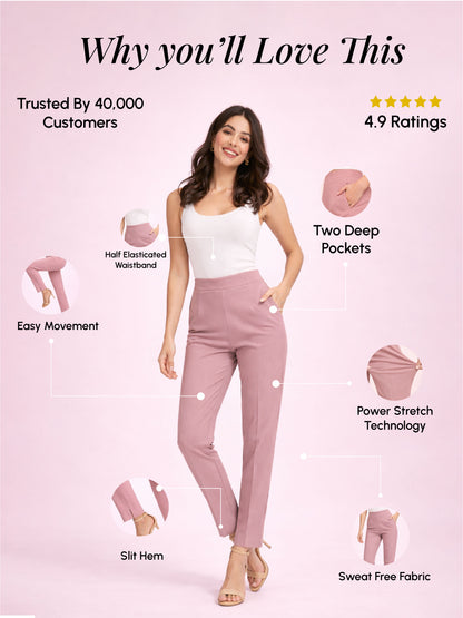 Regular Fit Women Rose Taupe Stretchable Pants