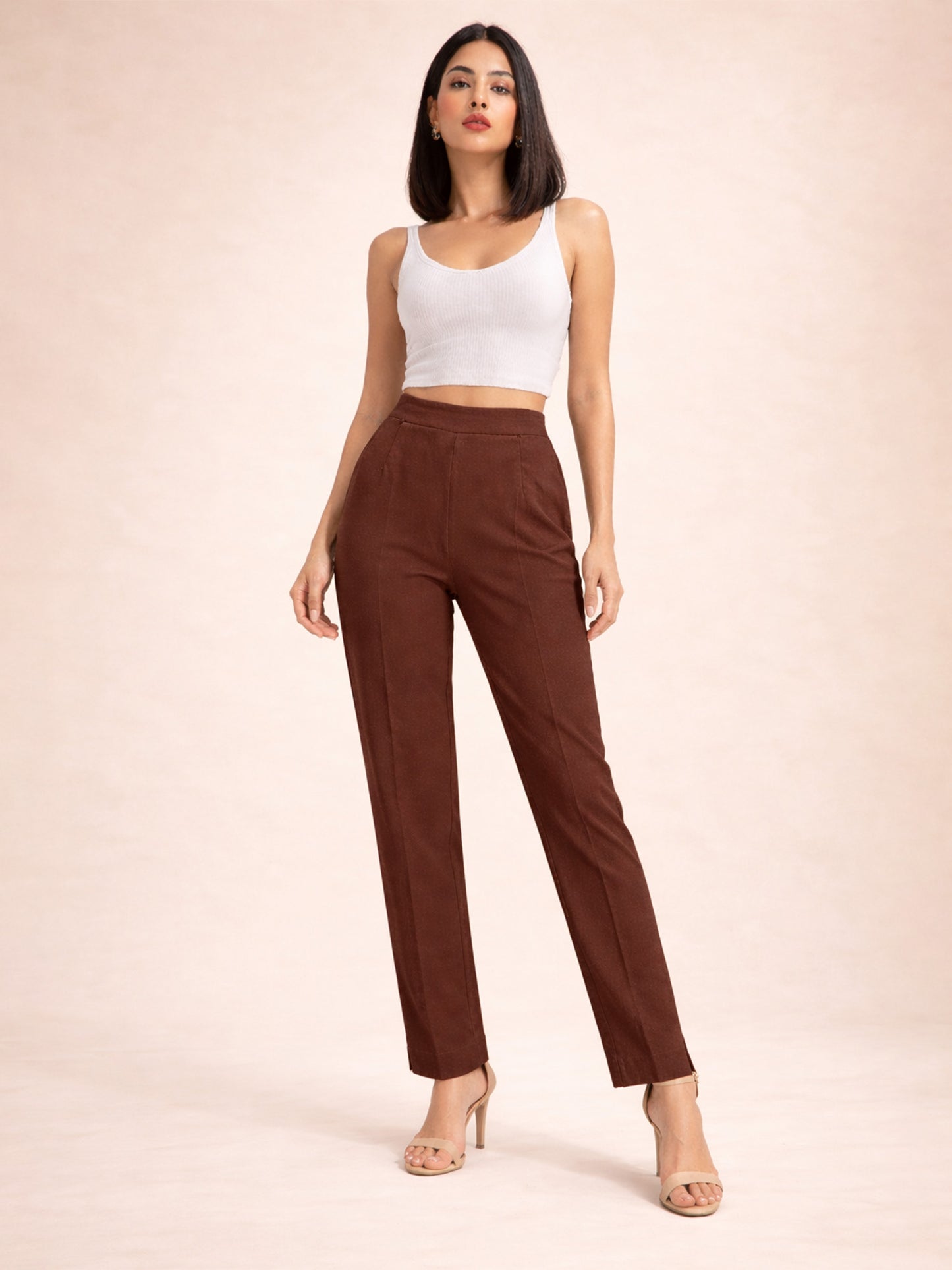 Regular Fit Women Chocolate Stretchable Pants