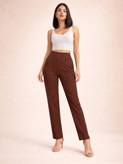 Regular Fit Women Chocolate Stretchable Pants