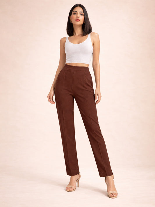 Regular Fit Women Chocolate Stretchable Pants