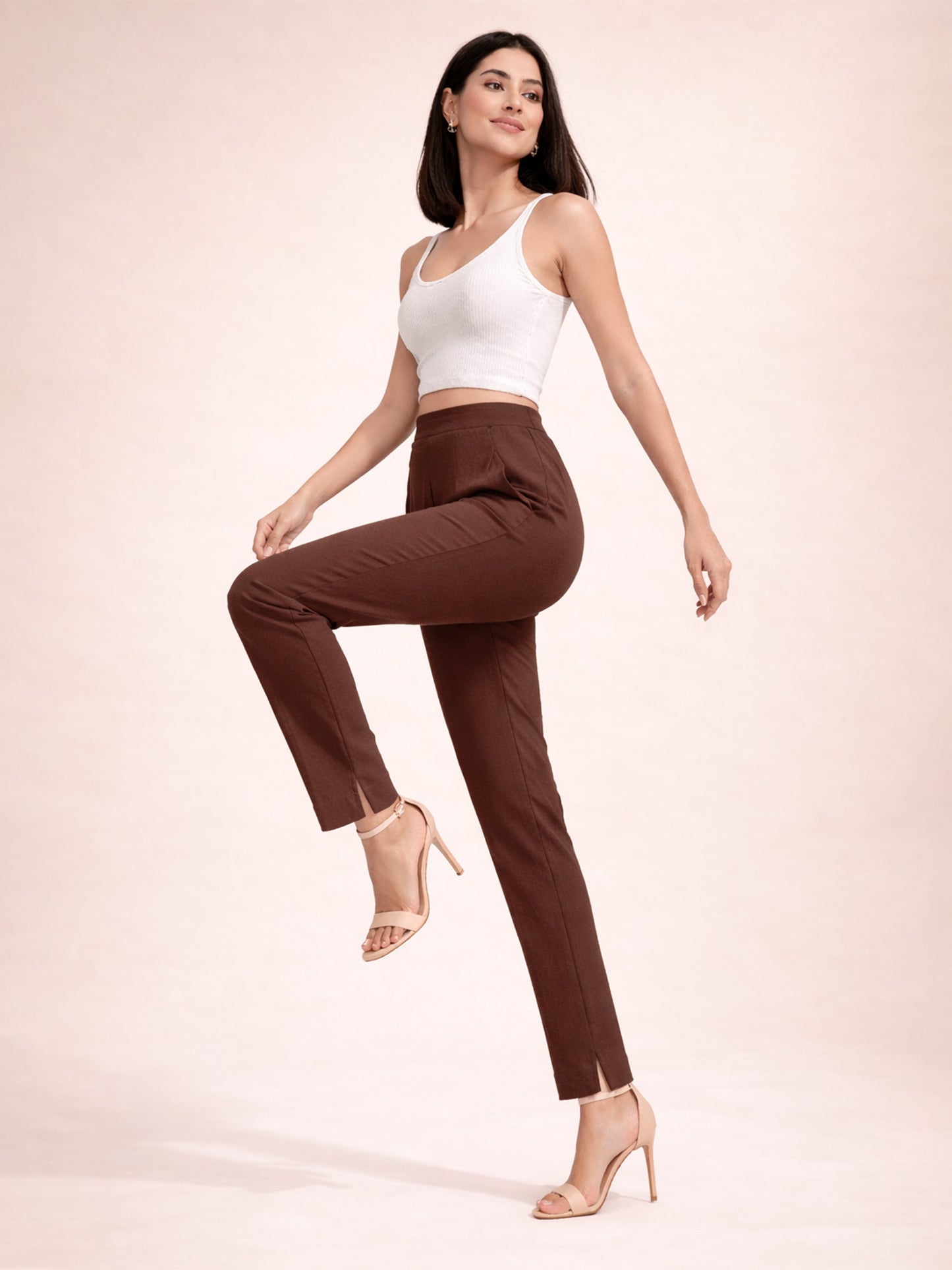 Regular Fit Women Chocolate Stretchable Pants