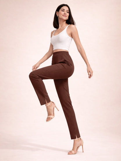 Regular Fit Women Chocolate Stretchable Pants