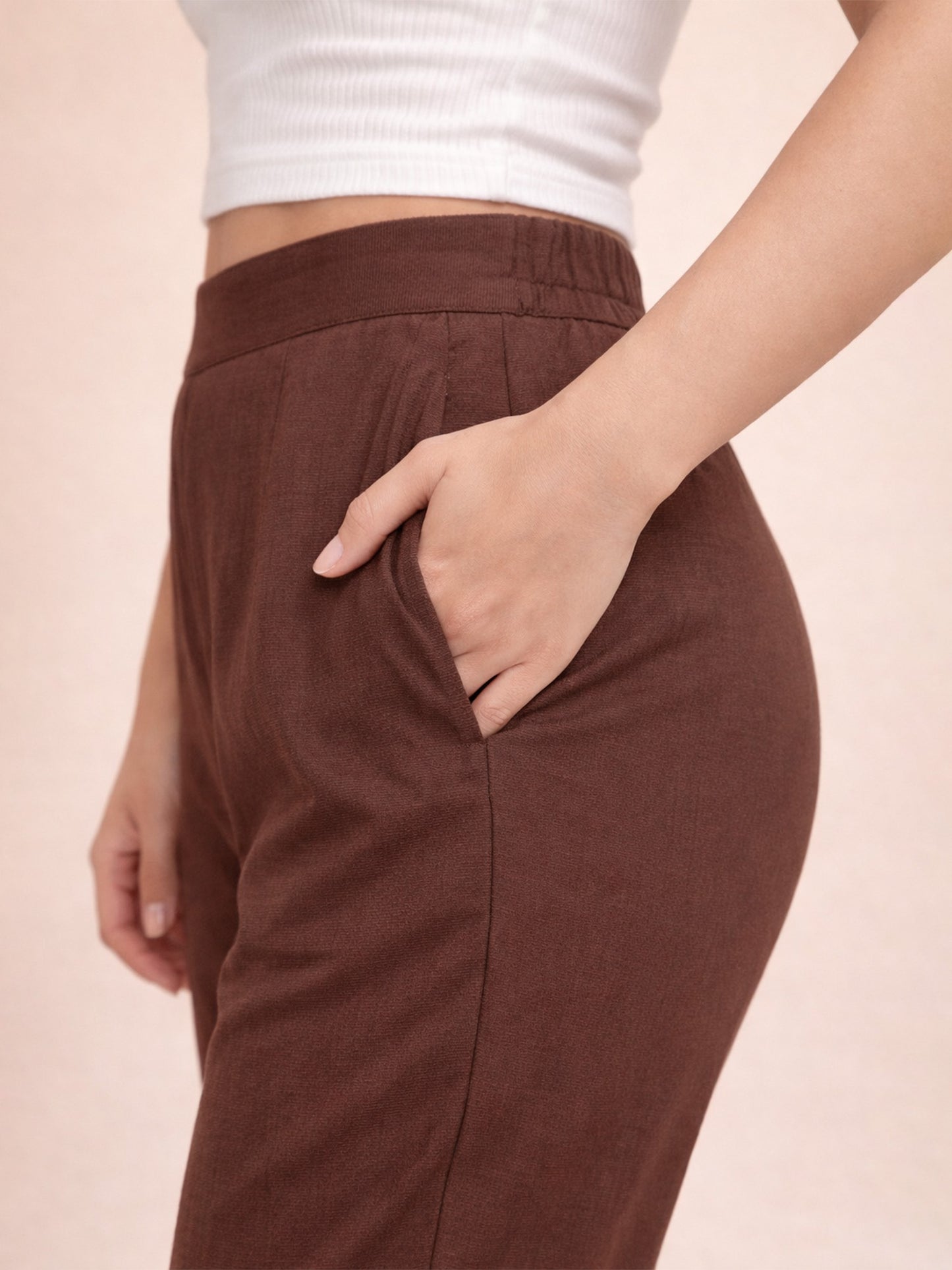 Regular Fit Women Chocolate Stretchable Pants