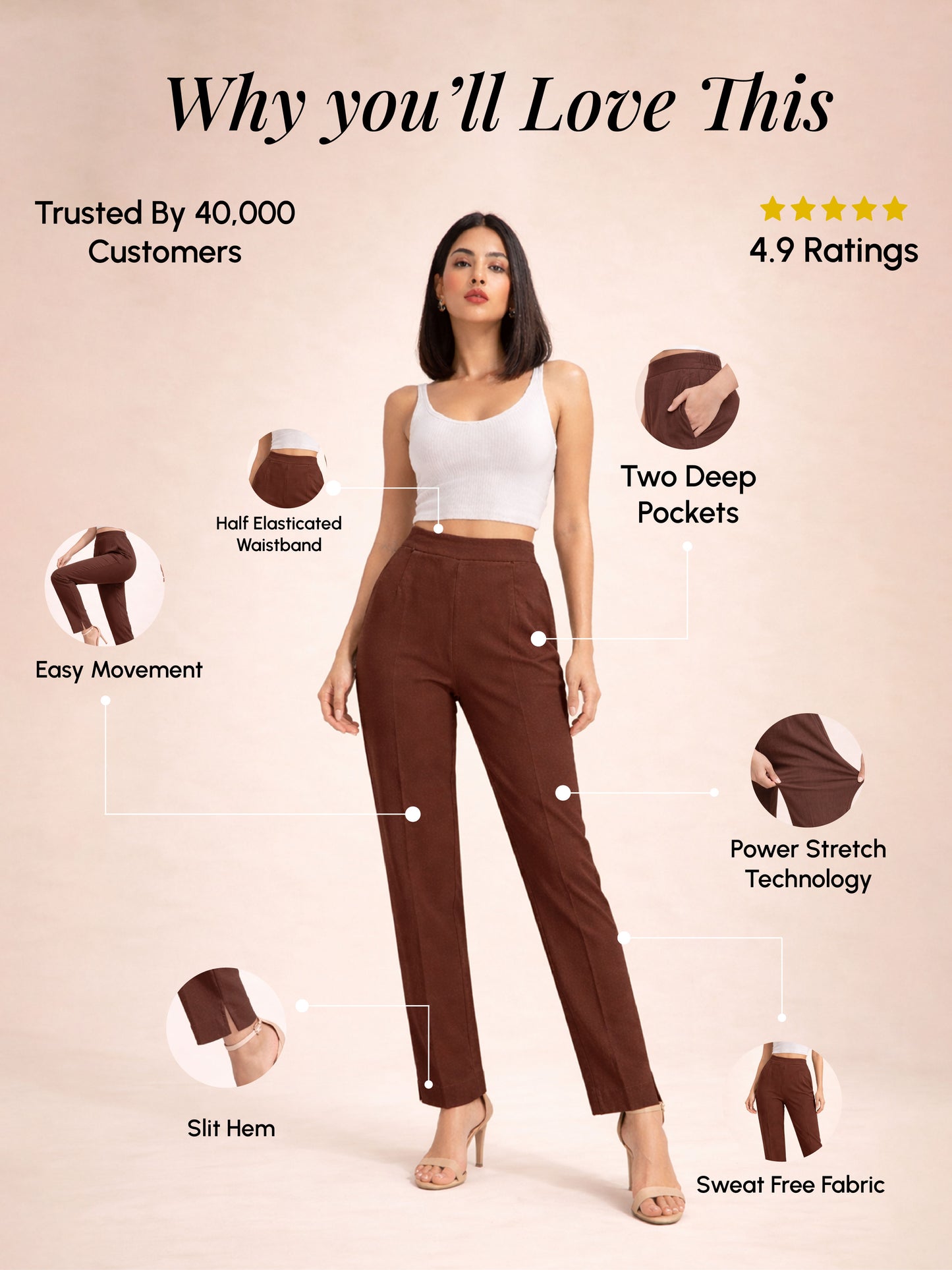 Regular Fit Women Chocolate Stretchable Pants