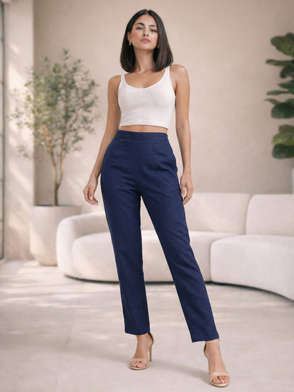Regular Fit Women Dark Blue Stretchable Pants