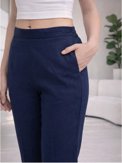 Regular Fit Women Dark Blue Stretchable Pants