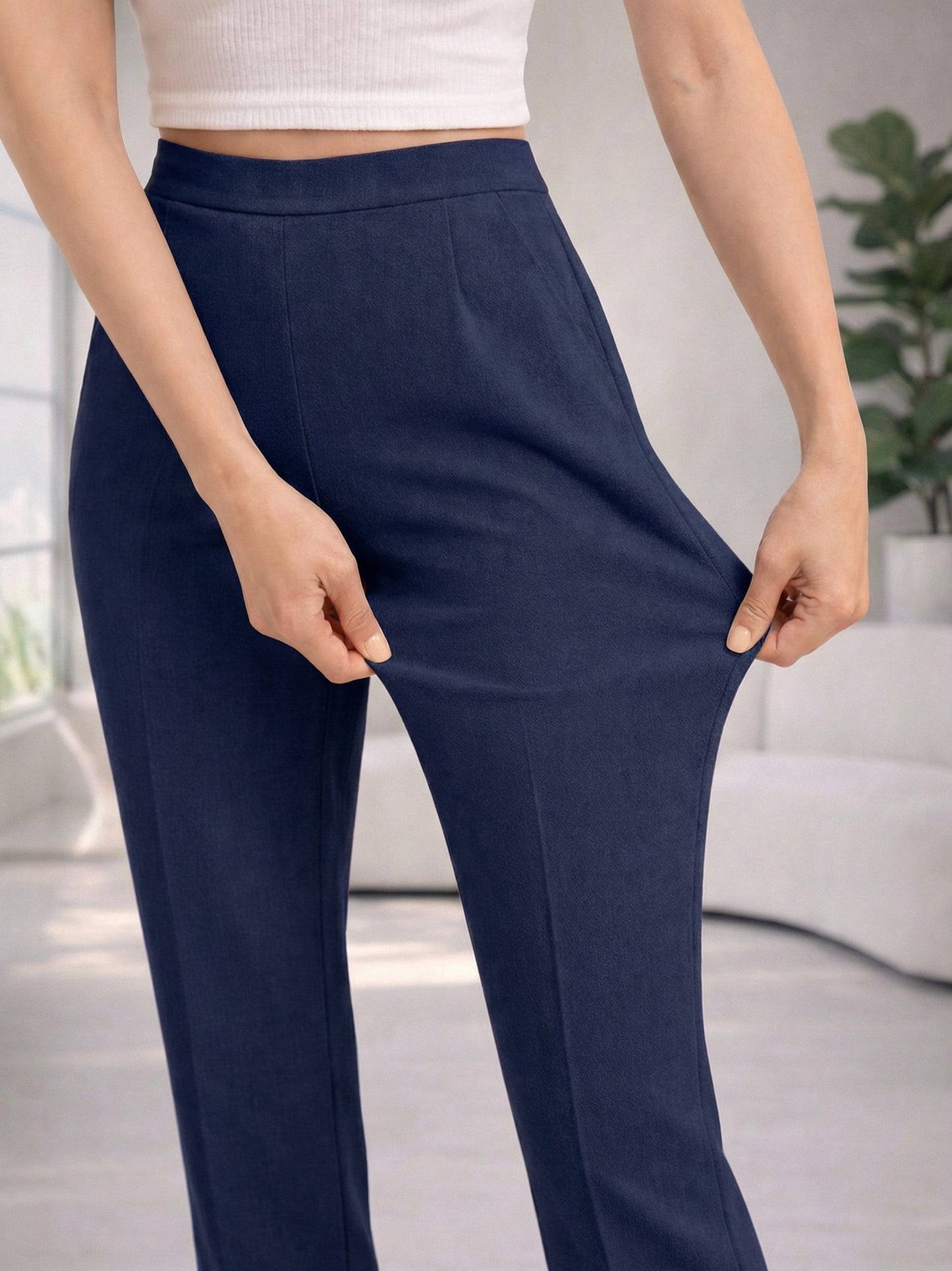 Regular Fit Women Dark Blue Stretchable Pants