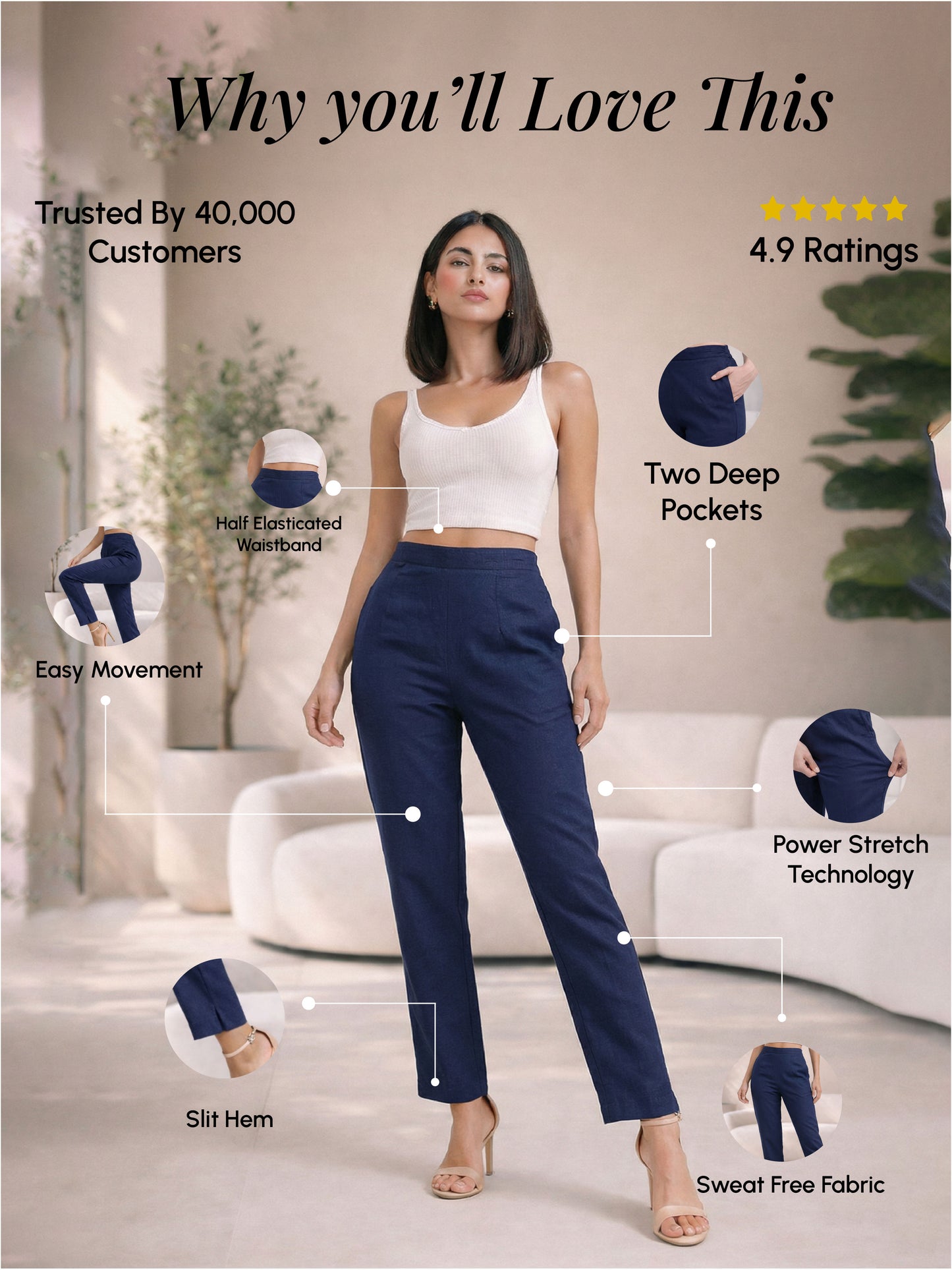 Regular Fit Women Dark Blue Stretchable Pants