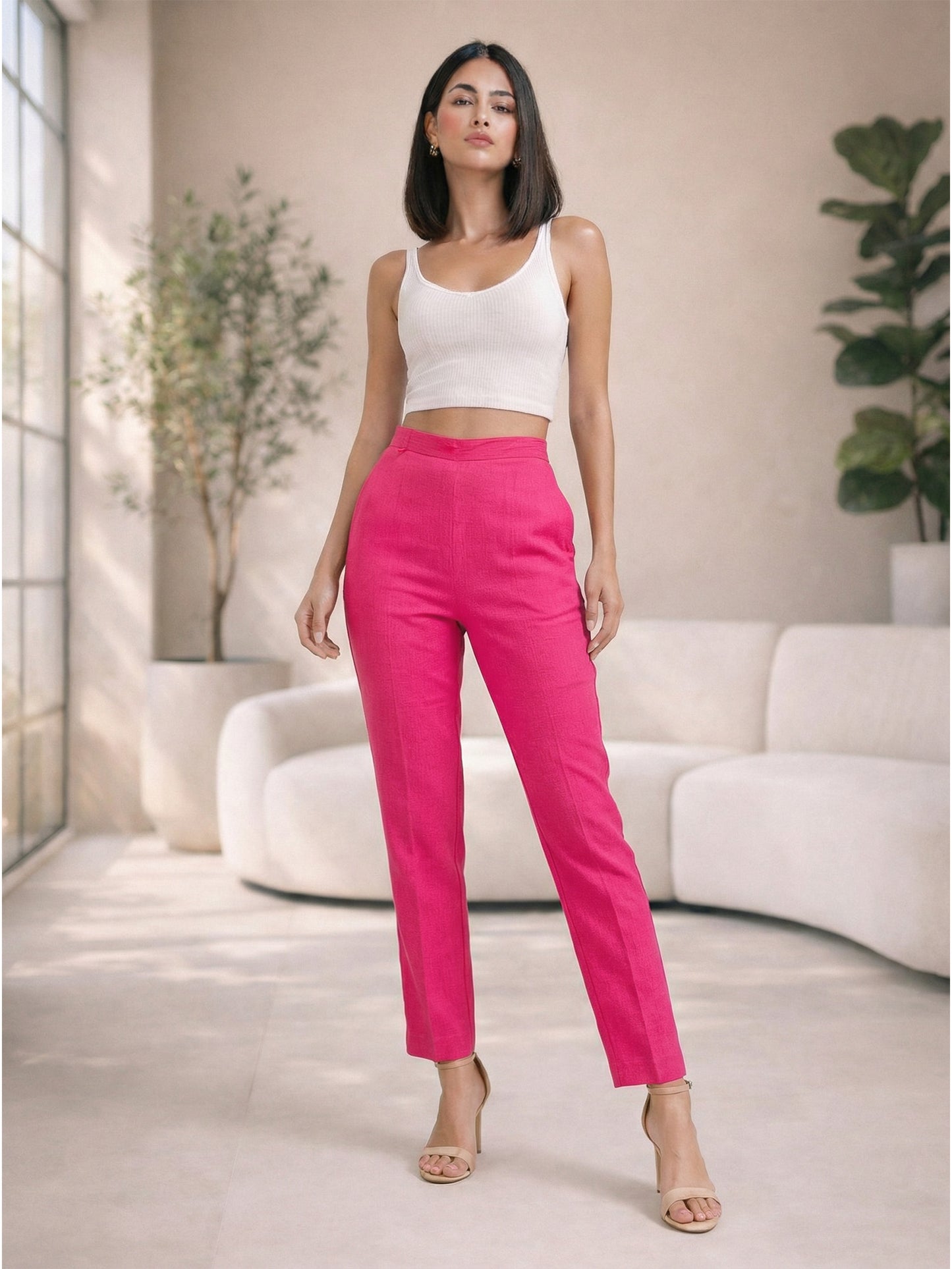 Regular Fit Women Dark Pink Stretchable Pants