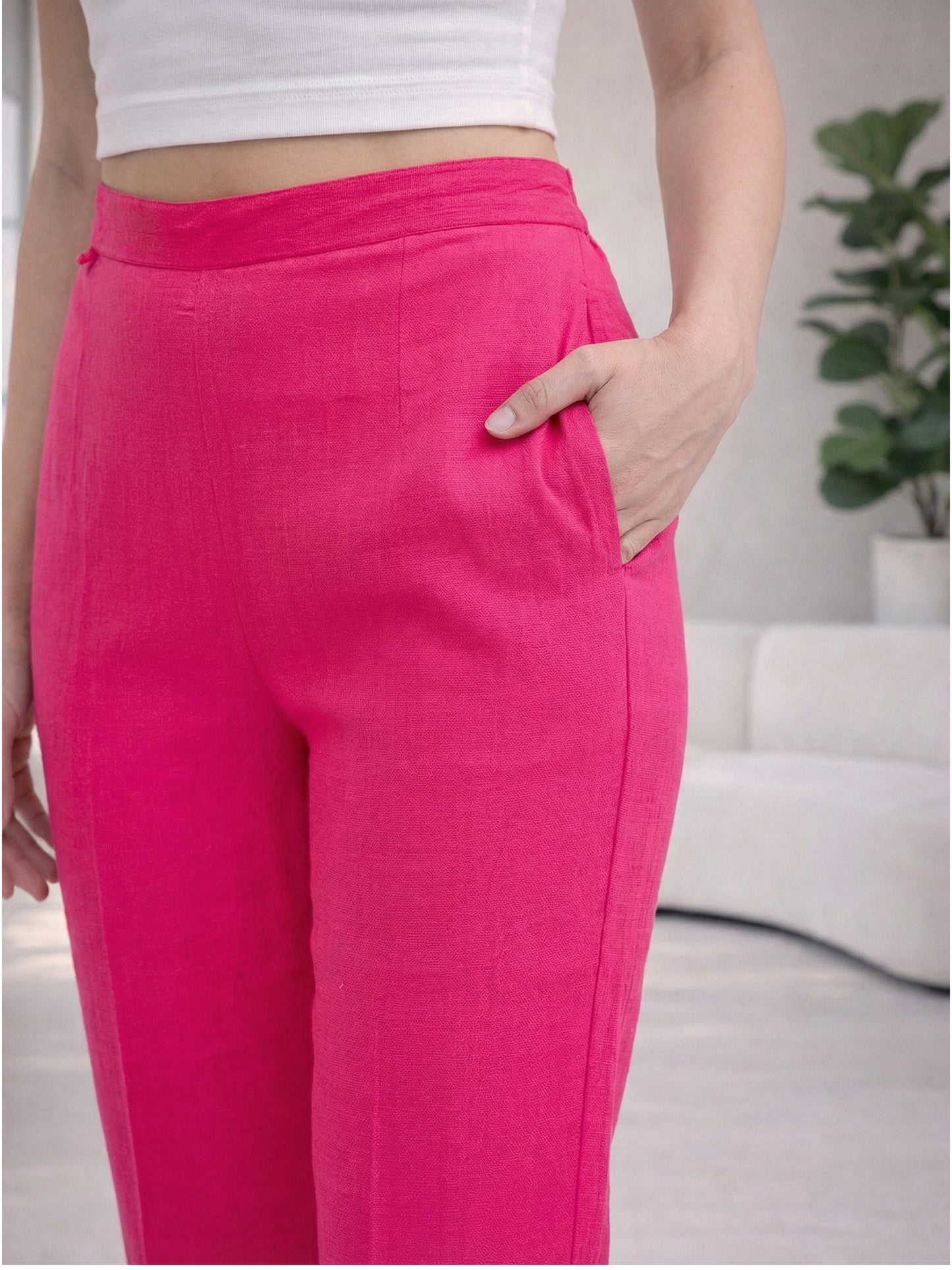 Regular Fit Women Dark Pink Stretchable Pants