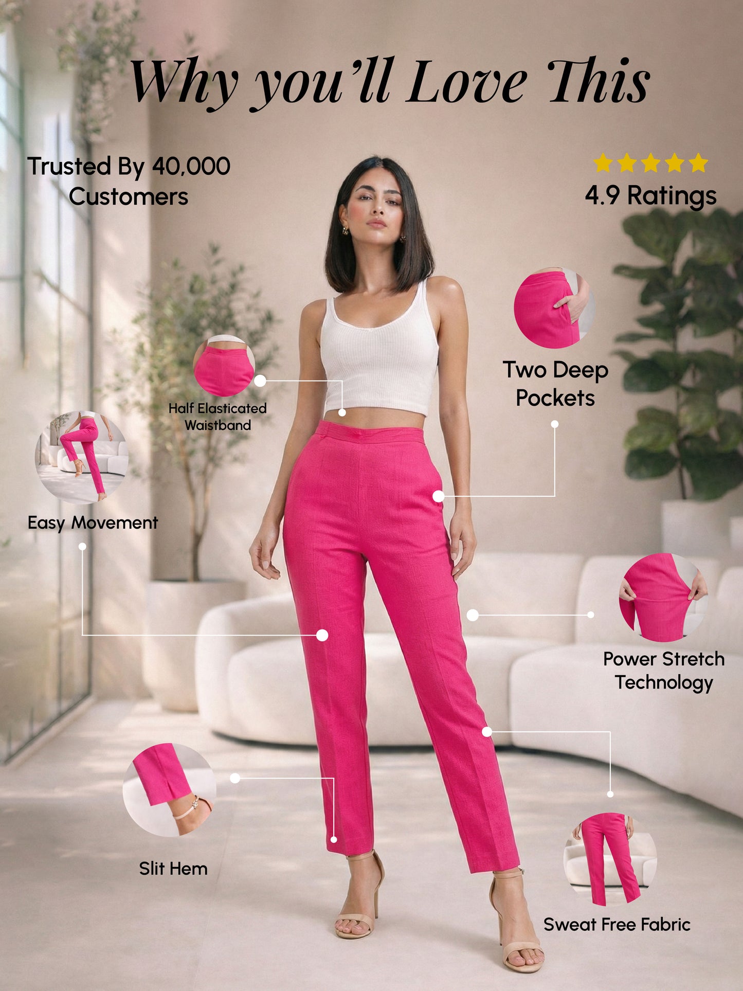 Regular Fit Women Dark Pink Stretchable Pants