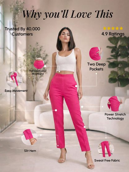 Regular Fit Women Dark Pink Stretchable Pants
