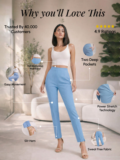 Regular Fit Women Denim Blue Stretchable Pants