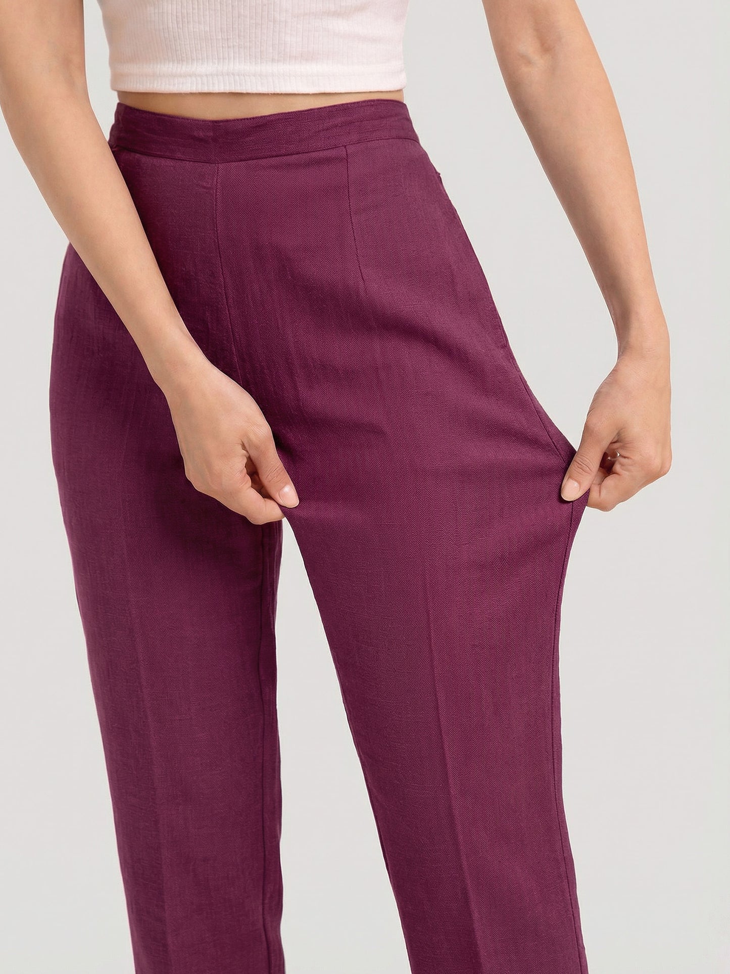 Regular Fit Women Wine Stretchable Pants