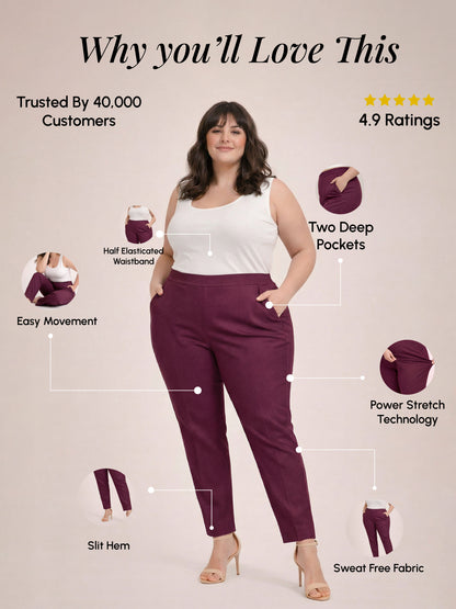 Regular Fit Women Wine Stretchable Pants
