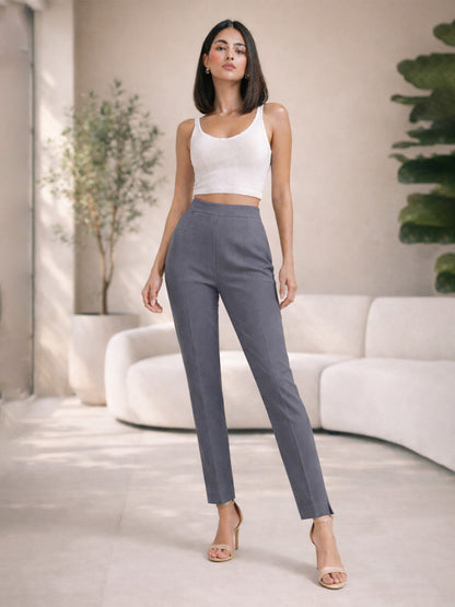 Regular Fit Women Dark Grey Stretchable Pants