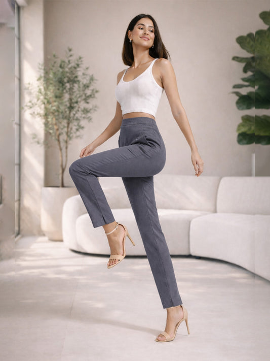 Regular Fit Women Dark Grey Stretchable Pants