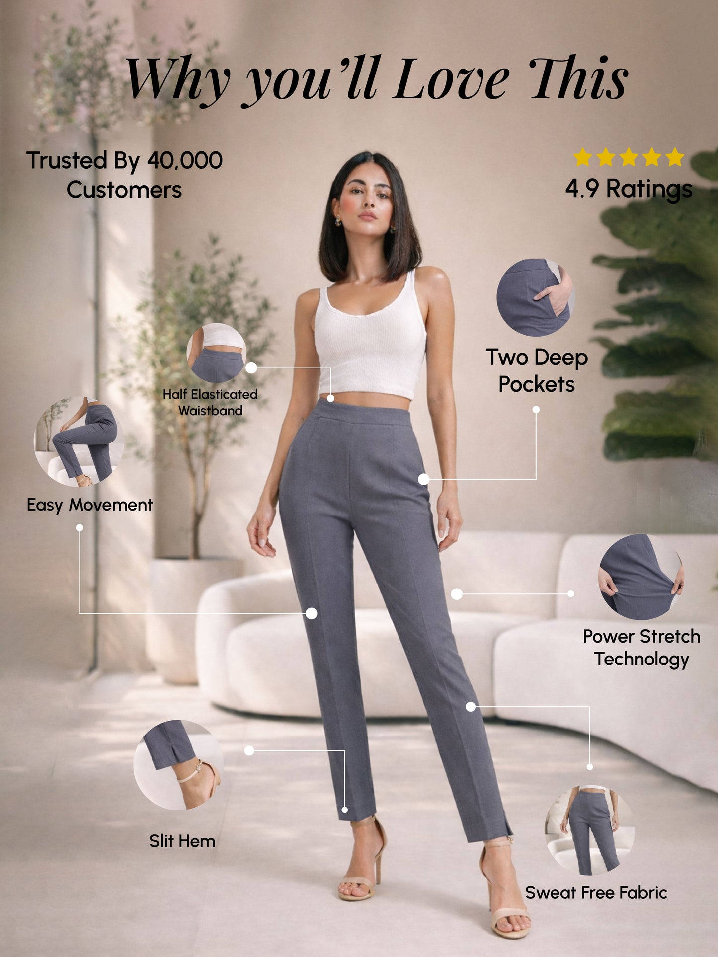 Regular Fit Women Dark Grey Stretchable Pants
