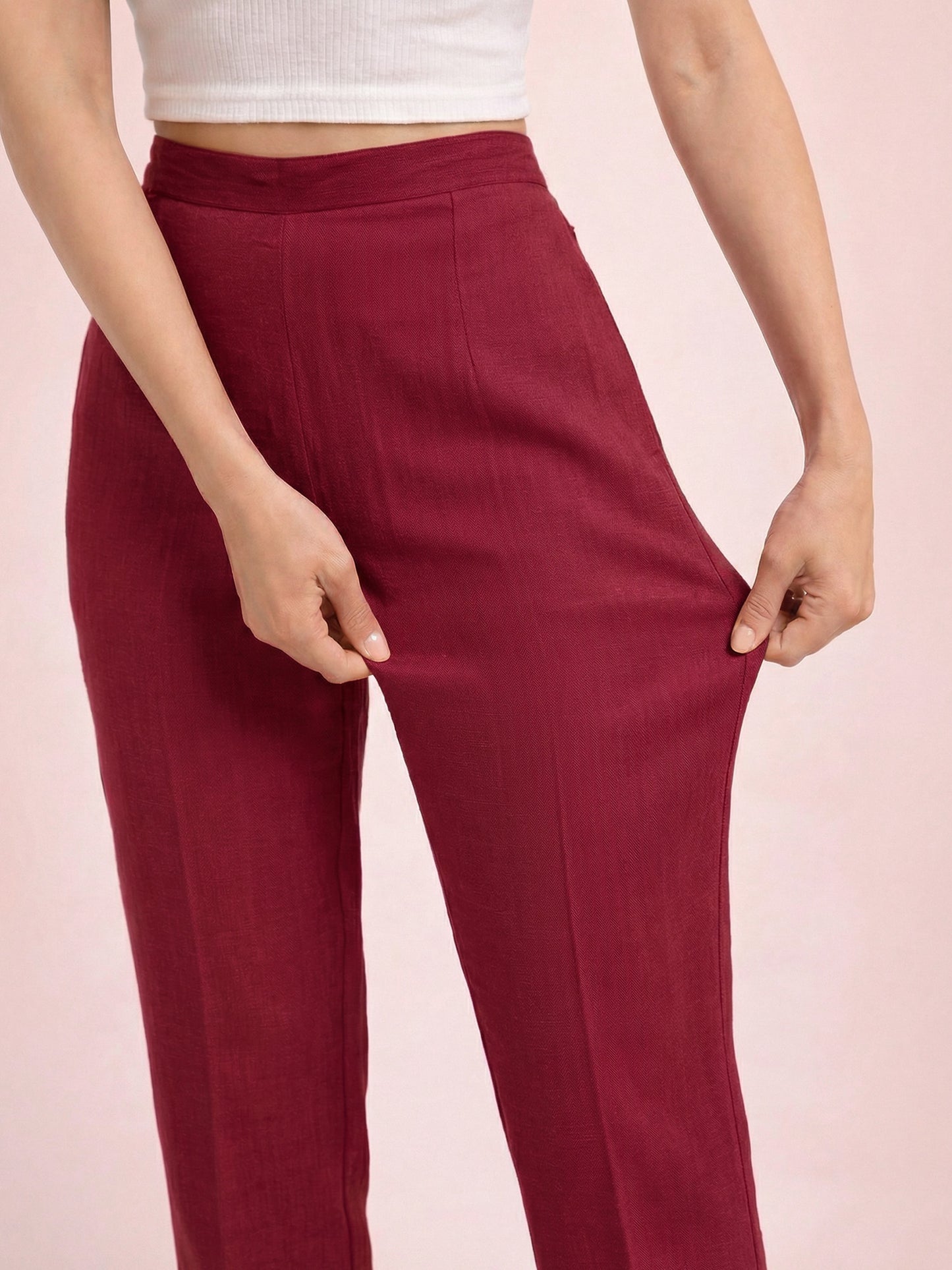 Regular Fit Women Maroon Stretchable Pants