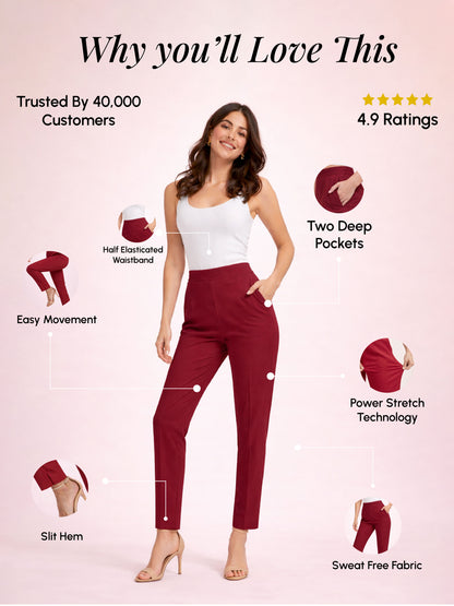 Regular Fit Women Maroon Stretchable Pants