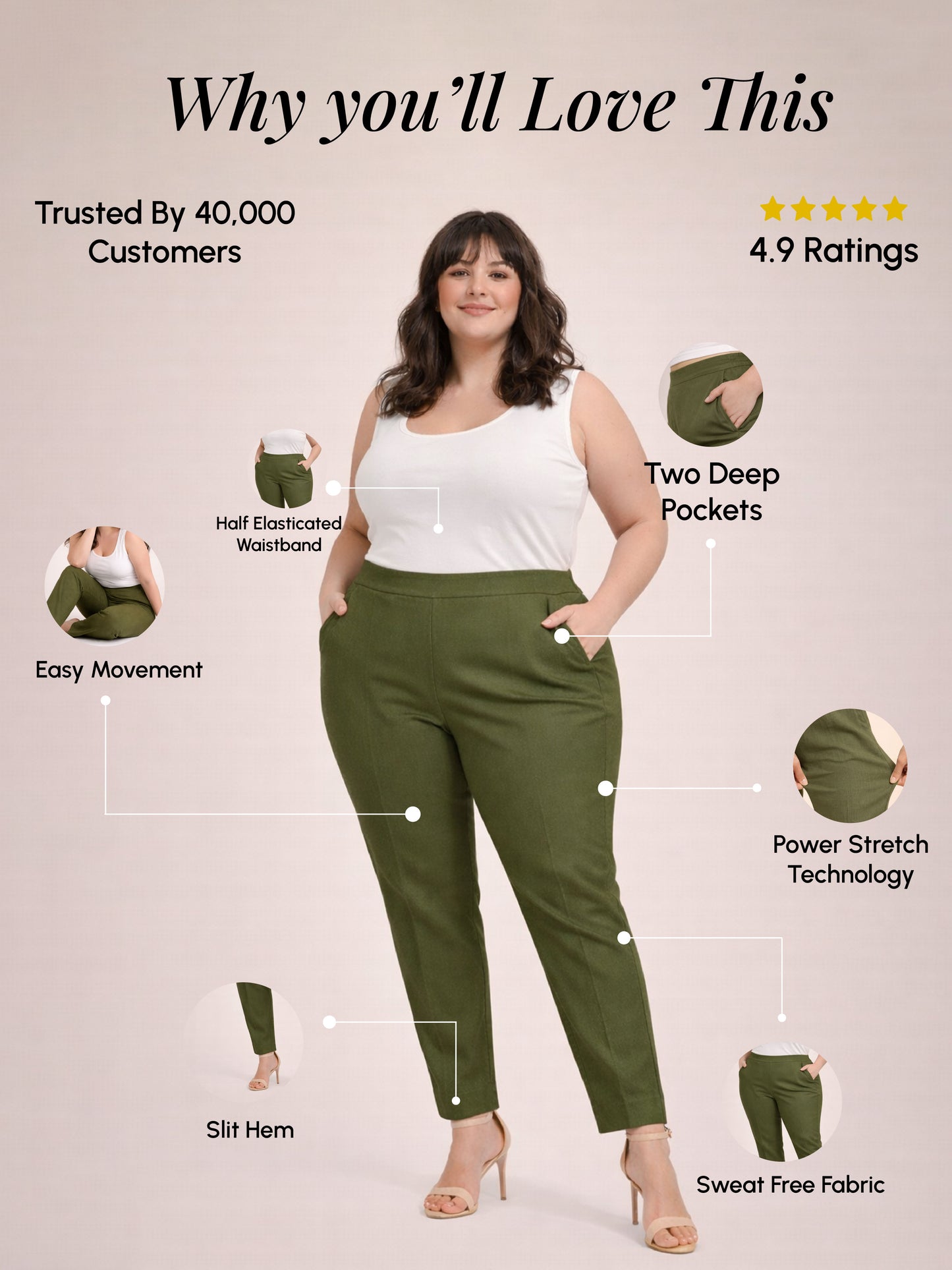 Regular Fit Women Mehendi Green Stretchable Pants