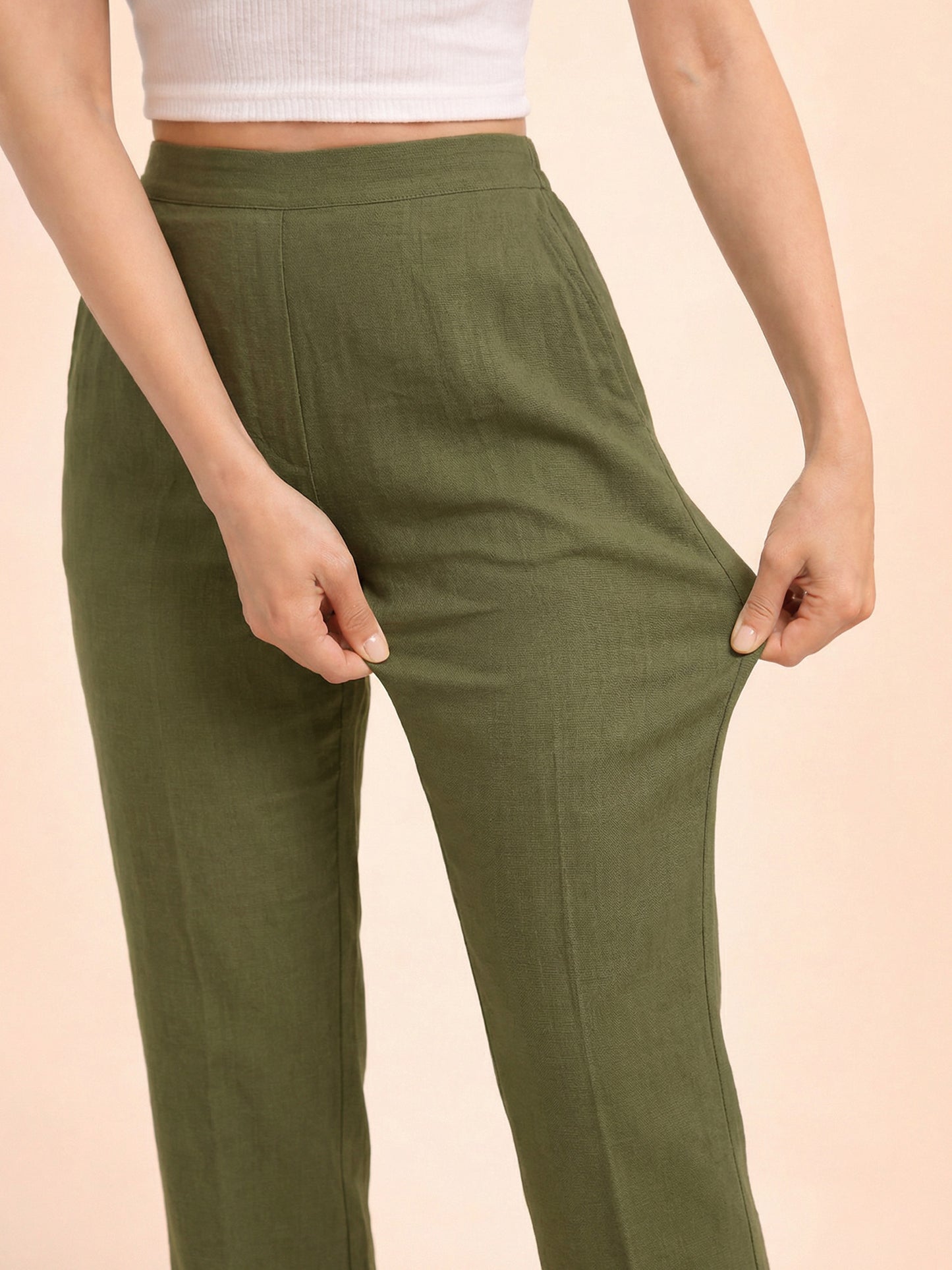 Regular Fit Women Mehendi Green Stretchable Pants