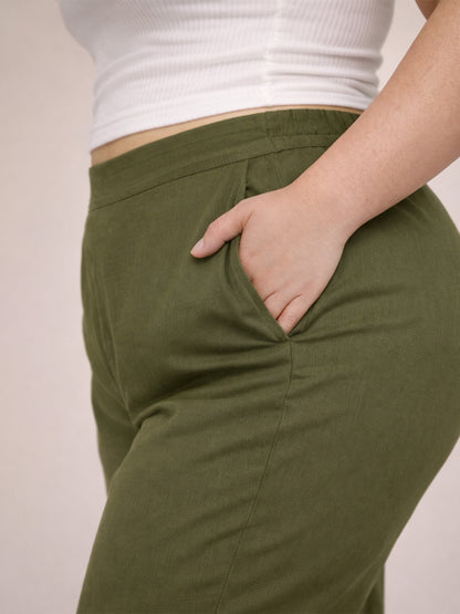 Regular Fit Women Mehendi Green Stretchable Pants