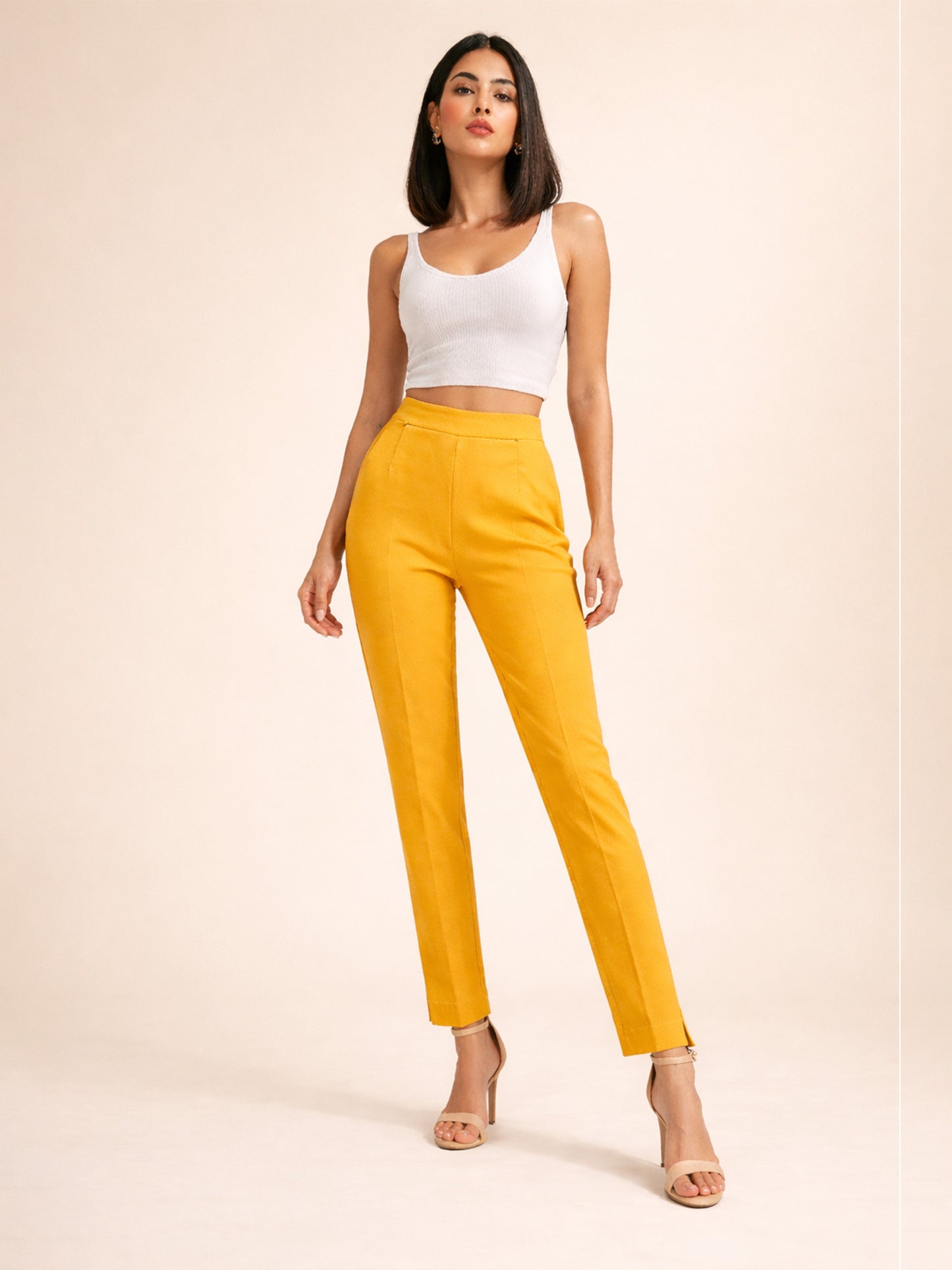 Regular Fit Women Mustard Stretchable Pants