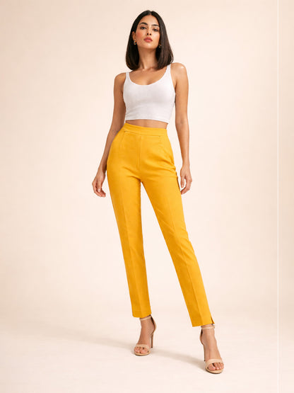 Regular Fit Women Mustard Stretchable Pants