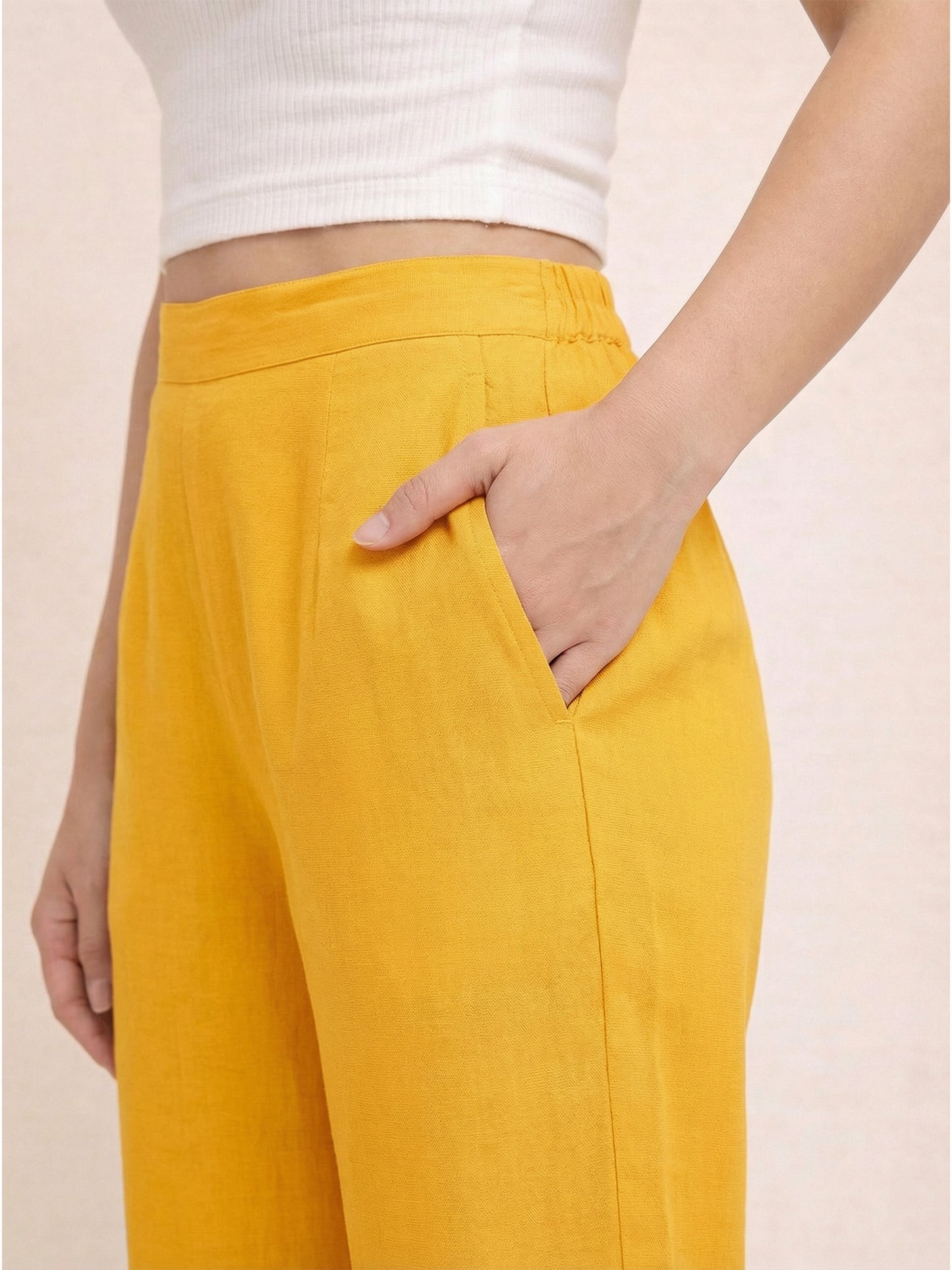 Regular Fit Women Mustard Stretchable Pants