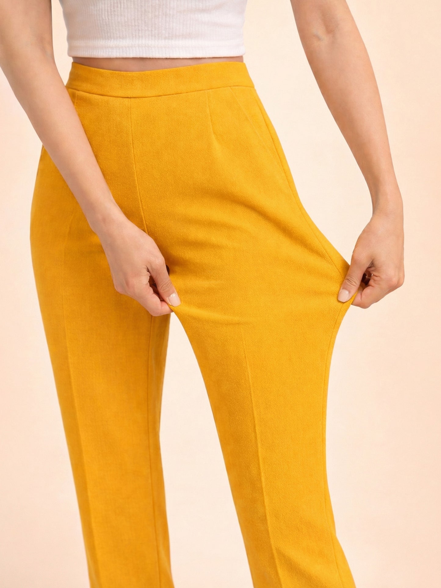 Regular Fit Women Mustard Stretchable Pants