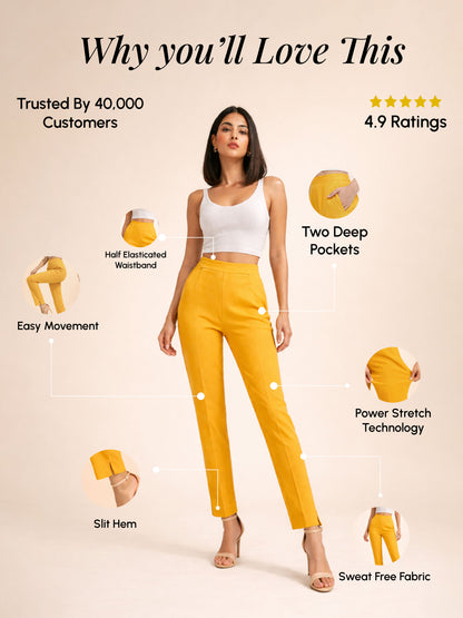 Regular Fit Women Mustard Stretchable Pants