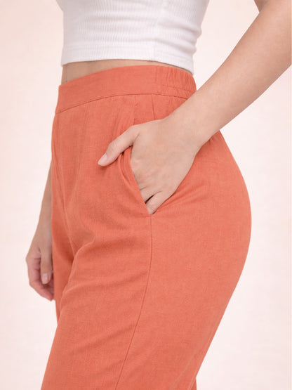 Regular Fit Women Salmon Orange Stretchable Pants