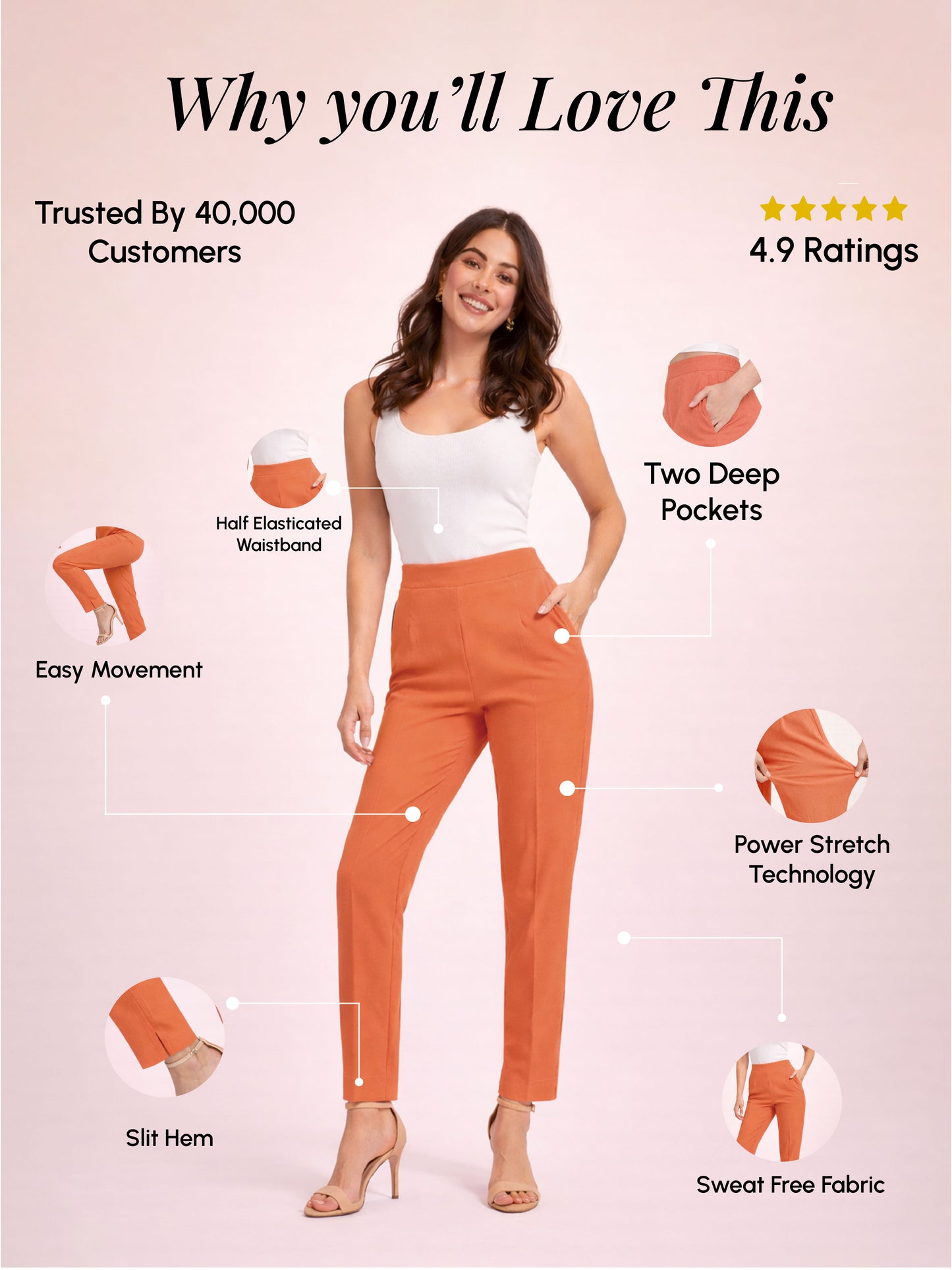 Regular Fit Women Salmon Orange Stretchable Pants