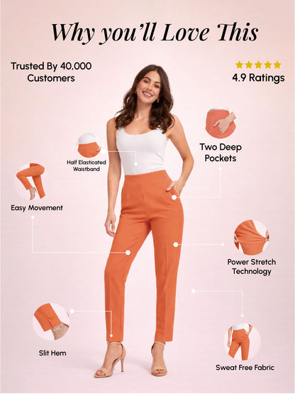 Regular Fit Women Salmon Orange Stretchable Pants