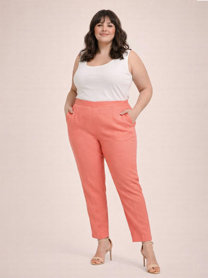 Regular Fit Women Peach Stretchable Pants