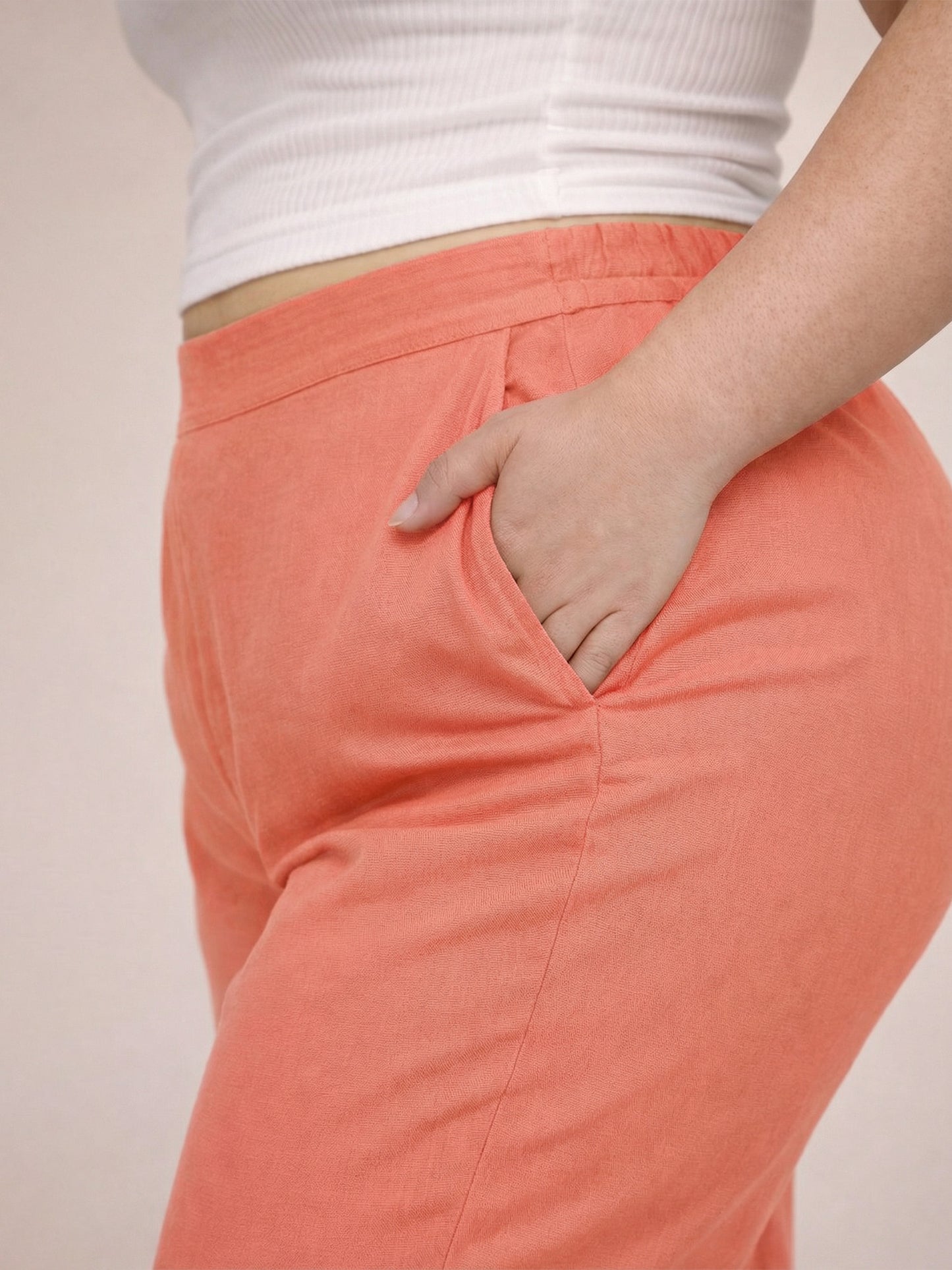 Regular Fit Women Peach Stretchable Pants