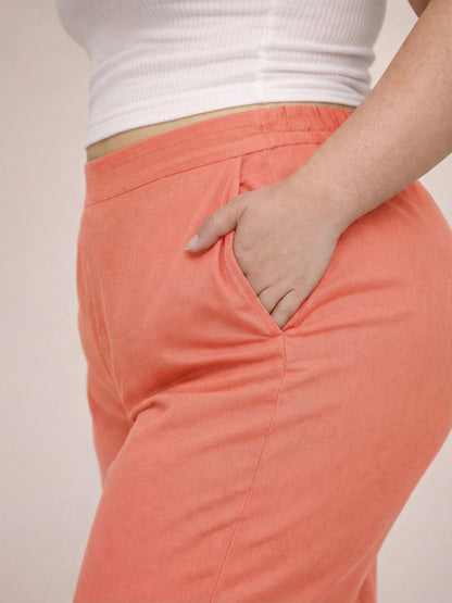 Regular Fit Women Peach Stretchable Pants