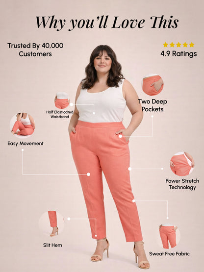 Regular Fit Women Peach Stretchable Pants