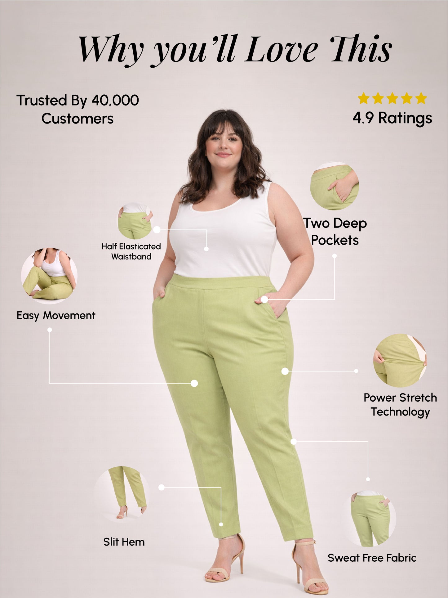 Regular Fit Women Pista Green Stretchable Pants