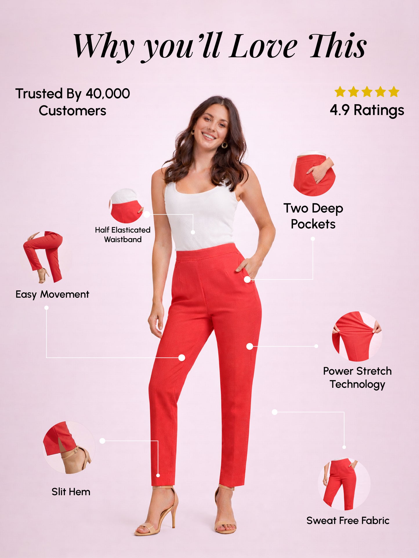 Regular Fit Women Red Stretchable Pants