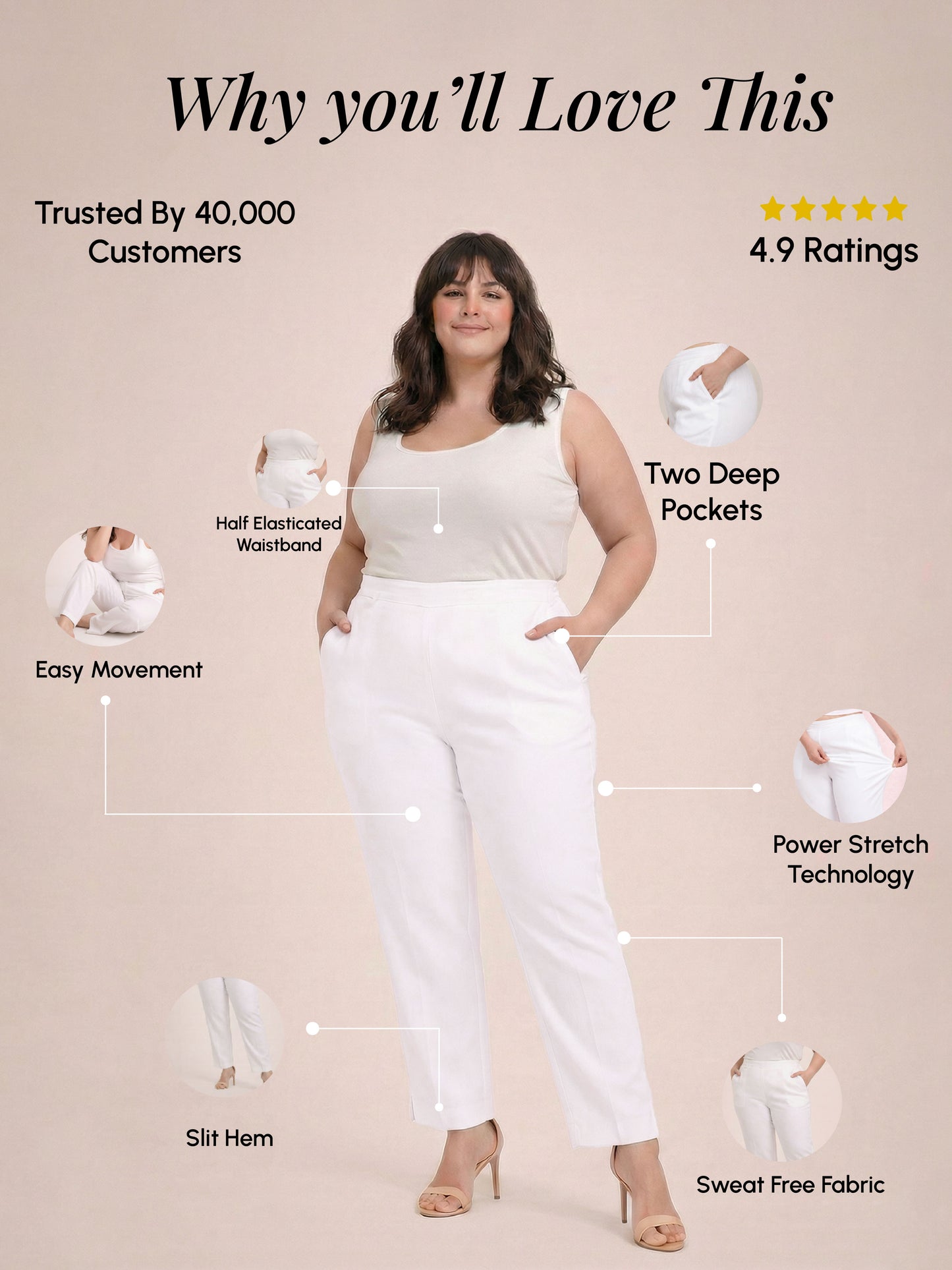 Regular Fit Women White Stretchable Pants