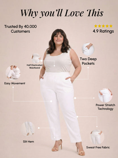 Regular Fit Women White Stretchable Pants