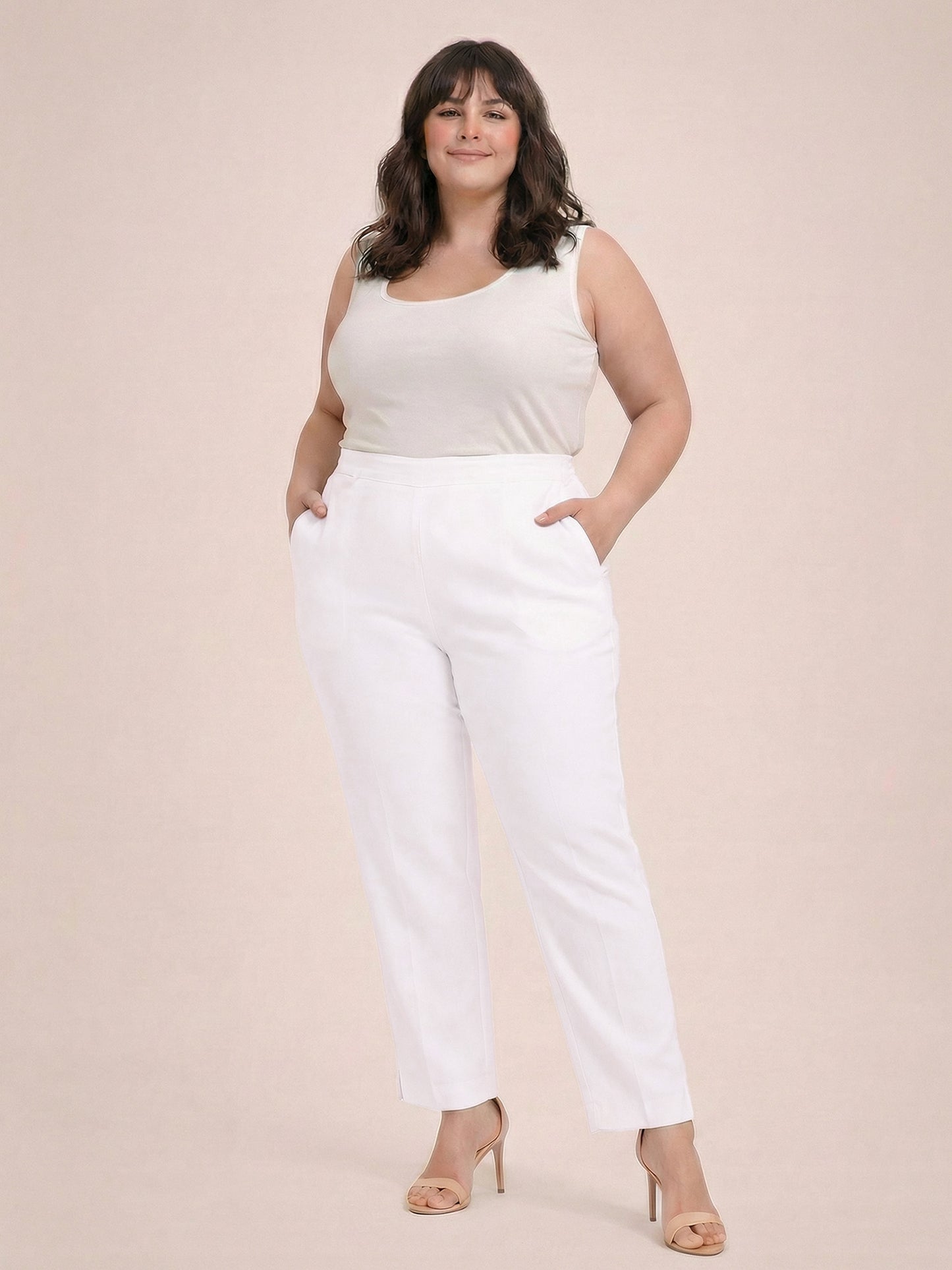 Regular Fit Women White Stretchable Pants