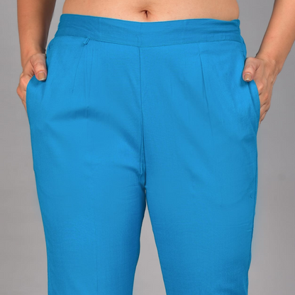Regular Fit Women Firozi Stretchable Pants