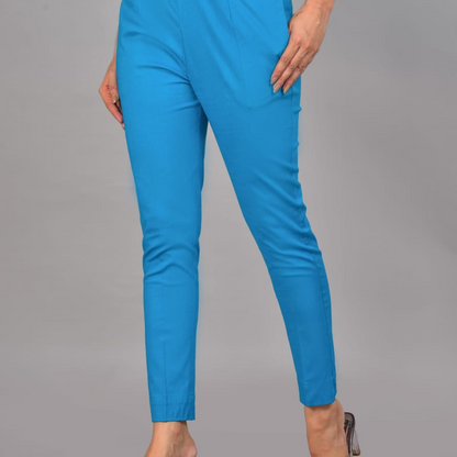 Regular Fit Women Firozi Stretchable Pants