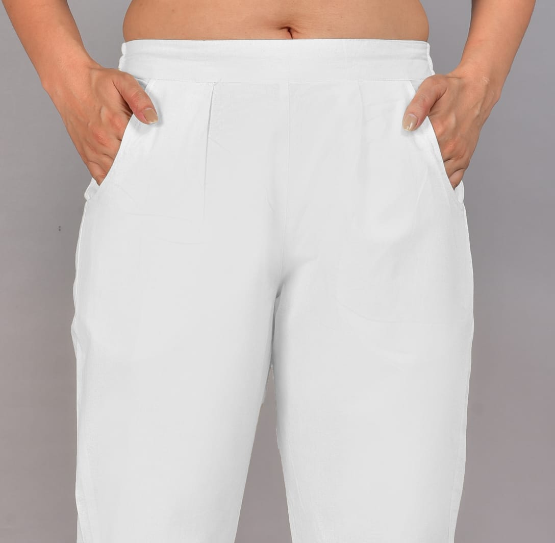 Women White Cotton Formal Pants