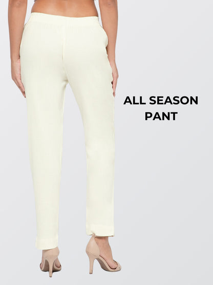 Regular Fit Women Cream Stretchable Pants